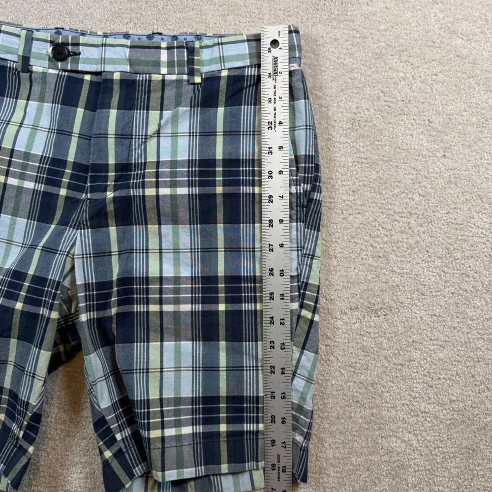 Brooks Brothers Bermuda Shorts Mens 32 Plaid Blue Green Cotton Stretch Waistband